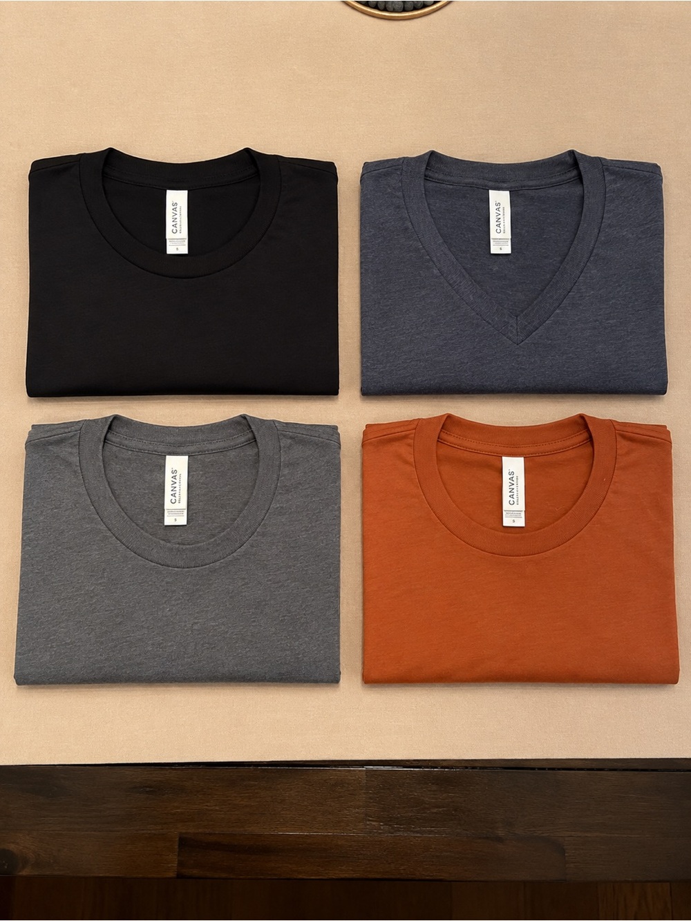 Bella Canvas Fall Crew & V-Neck T-Shirt Pack - Black, Olive, Navy, Autumn Small